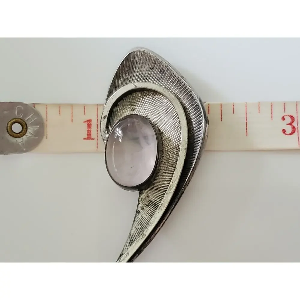Vintage Sterling Silver Rose Quartz Brooch